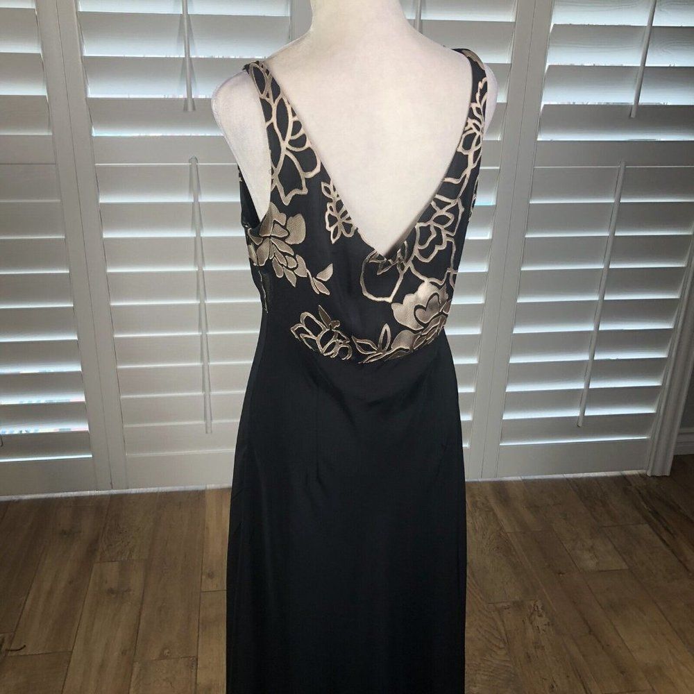 Vtg Alex Evenings Black Chiffon A-Line Cocktail Dress 10 Empire Waist Gold - Picture 9 of 12